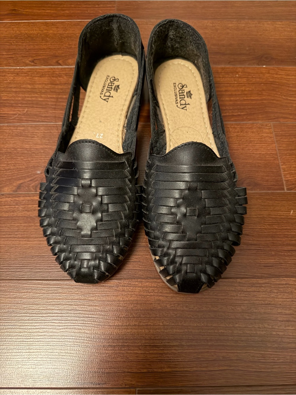 Sandy Exclusivas Black Leather Woven Huarache Flats Mexican Sandals Size 27 US11